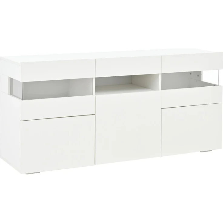 DESVIAE Sideboard mit LED-Beleuchtung, 140x66,5x40,5 cm, Spanplatte, Weiß, 3 Türen – Bild 8