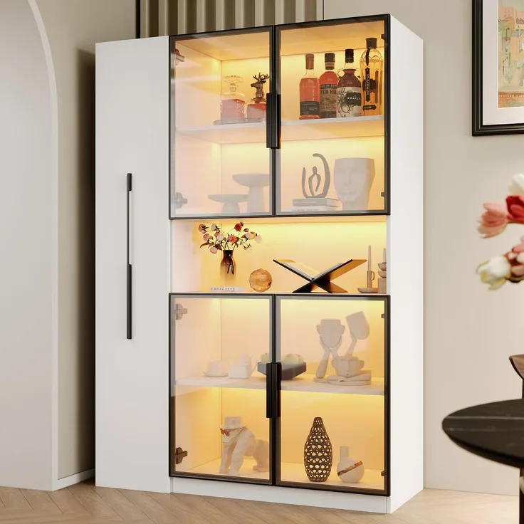 Vitrinenschrank 110x35x160 cm, Weiß, MDF mit LED-Farbwechsel