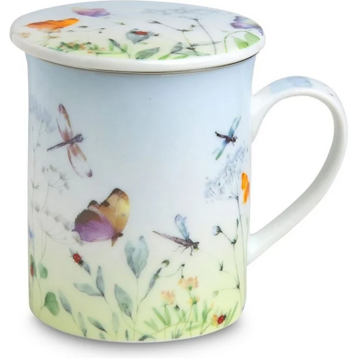TeaLogic Tasse Papillon Teetasse mit Sieb und Deckel Porzellan im Geschenkkarton, 1-tlg, 3-tlg.