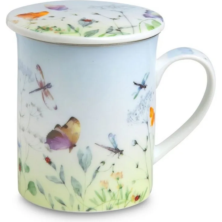 TeaLogic Tasse Papillon Teetasse mit Sieb und Deckel Porzellan im Geschenkkarton, 1-tlg, 3-tlg.