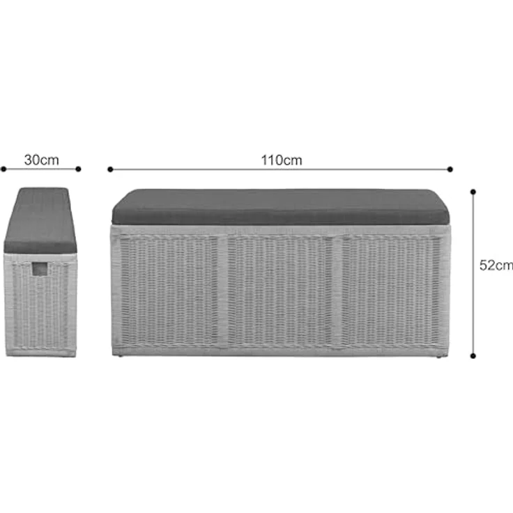 Krines Home Wäschetruhe Breite Sitzbank mit Stauraum Sitztruhe Natur-Rattan Wäschekorb Flur, Sitzbank mit Stauraum – Bild 3