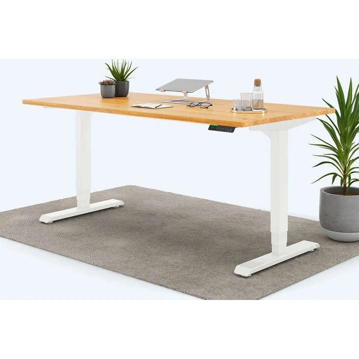 Desktopia Pro X - Elektrisch höhenverstellbarer Schreibtisch / Ergonomischer Tisch mit Memory-Funktion, Eiche Echtholz, Gestell Weiß, 160x80 cm – Bild 1