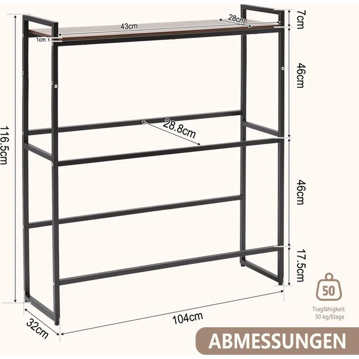Home Nature Wohnkonzept Getränkekistenregal für 6 Kisten mit Ablage, stehend, großes Flaschenkistenregal, Metall, Schwarz, 116,5x32x104cm – Bild 2