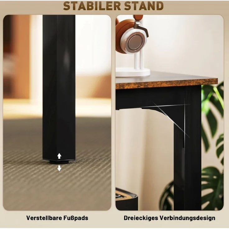 Schreibtisch mit Stahlrahmen, 200x60x75 cm, Rustikales Braun – Bild 7