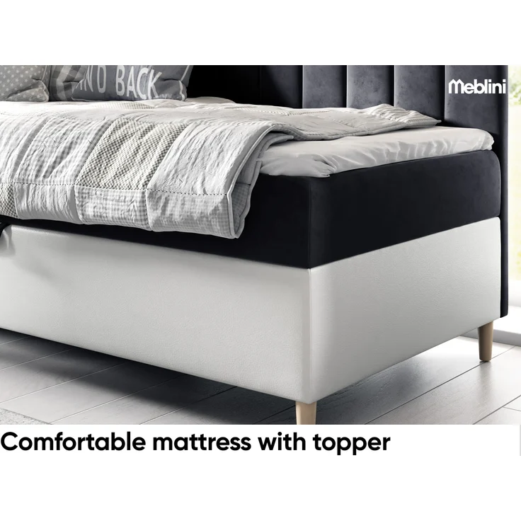 MEBLINI Kinderbett mit Bettkasten MAYA 3 100x200 Links – H3/Schwarz Samt Gepolstert Einzelbett mit Matratze - Polsterbett mit Stauraum - Bett mit Kopfteil – Stauraumbett – Bild 4
