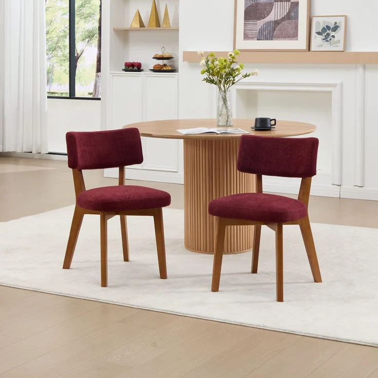 LVHOM 2er Set Esszimmerstühle Leinenstoff, Polsterstuhl aus Massivholz, belastbar bis 200 kg, Stuhl für Esszimmer, Homeoffice & Wohnzimmer, Rot – Bild 2