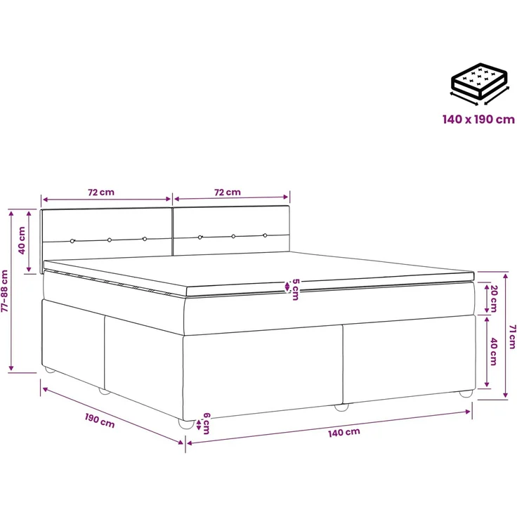vidaXL Boxspringbett mit Matratze Hellgrau 140 x 190 cm Stoff 3451461 – Bild 11