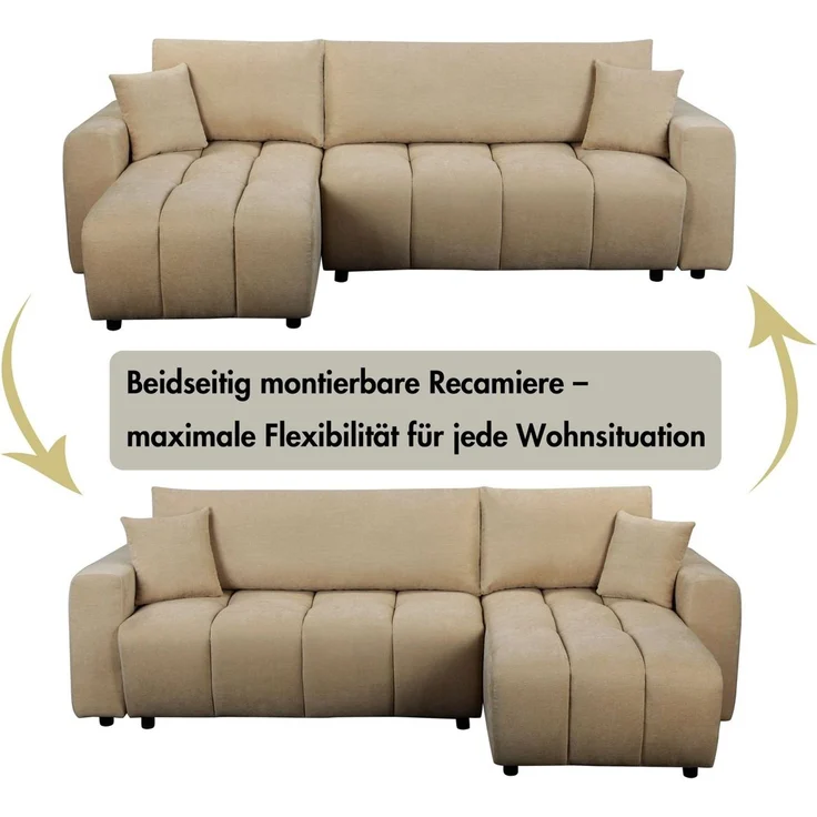 OTTO home Ecksofa YLVAA L-Form, 241 cm - OTTO. Verlässliche Qualität, Schlaffunktion (132/200), Bettkasten, Feinstruktur-Bezug – Bild 3