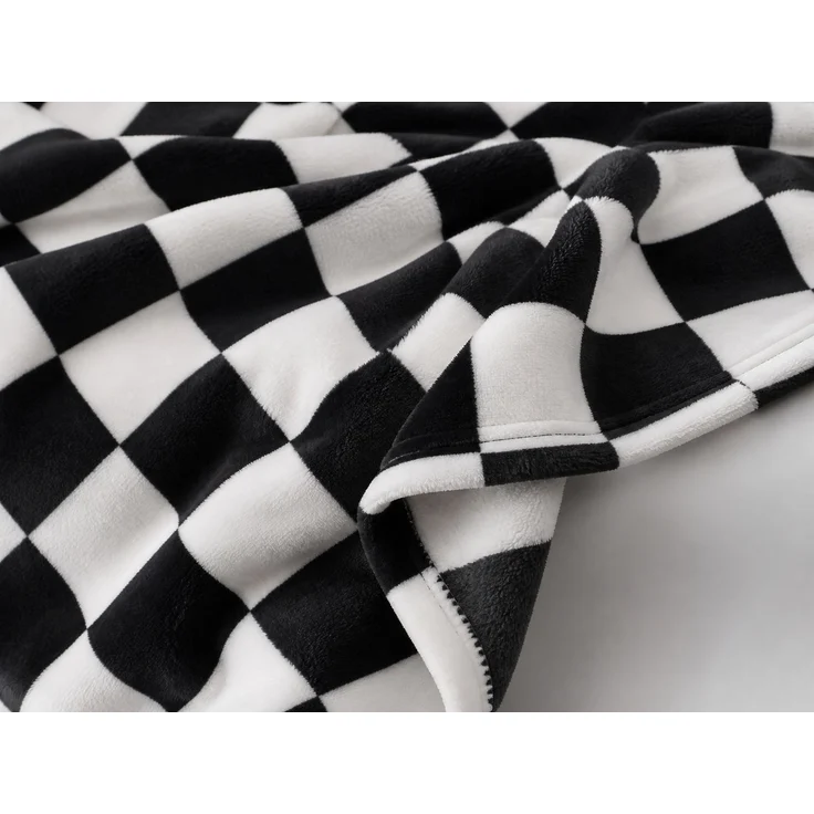 Flanell-Fleecedecke mit Schachbrettmuster für Sofa und Bett Braun-Weiß, 173x218 cm – Bild 3