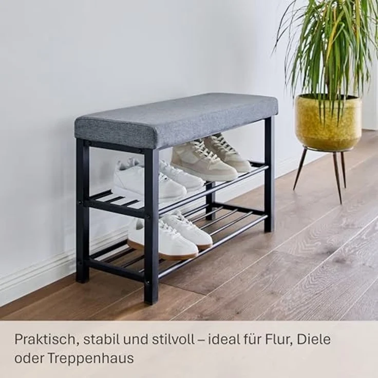 Love IT Store IT Loft Schuhbank mit Sitzfläche - Schmales Schuhregal mit Sitzbank und 2 Ablagen - Einfacher Aufbau - Schwarz/anthrazit - 80 x 31 x 50 cm – Bild 5