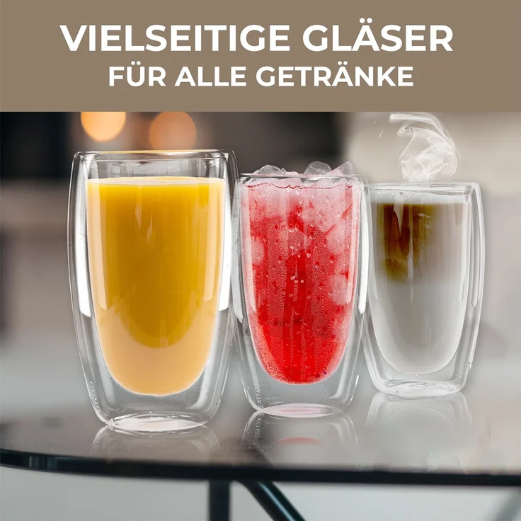 Exitoso Gläser-Set 6er-Set 450ml, Glas, Latte Macchiato Kaffee Softdrinks Bier Tee Kakao, doppelwandig – Bild 6