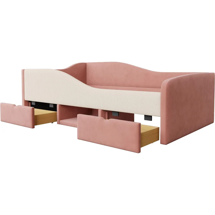 Kinderbett 90×190 cm mit Colorblock-Samt, Schutzgitter, Schubladen & Schuhfach, gepolstertes Jugendbett mit Stauraum,Rosa & Cremeweiß – Bild 8