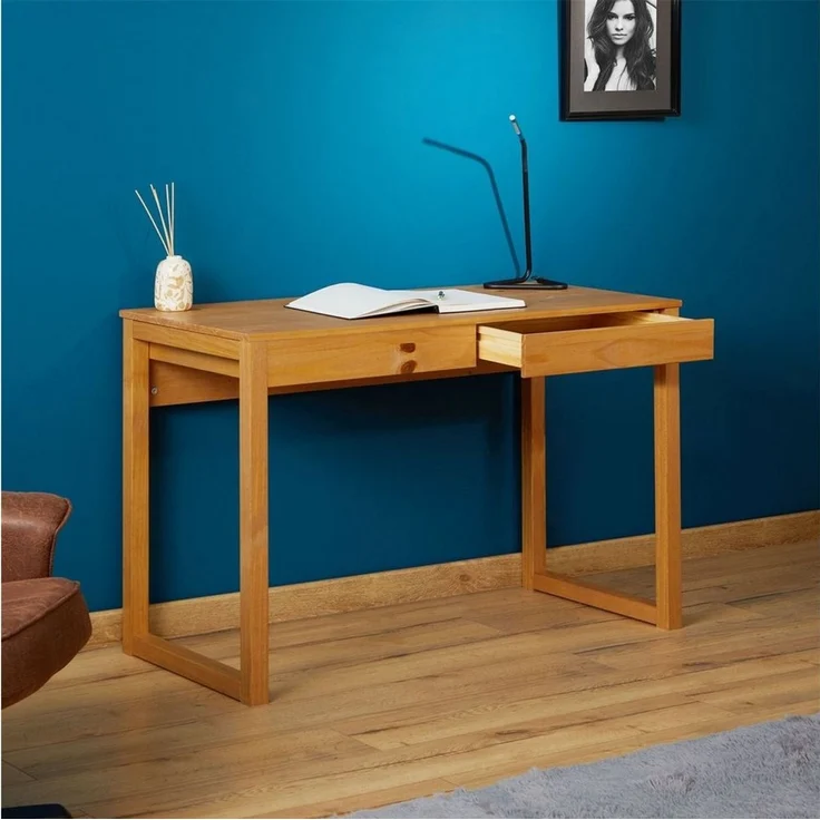 IDIMEX Schreibtisch NOAH, Bürotisch mit 2 Schubladen, Konsolentisch aus Kiefer Massivholz braun – Bild 3