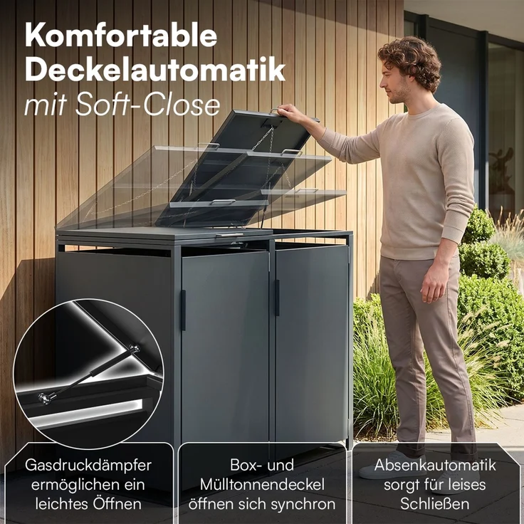 STEELSØN 'Thoria' Mülltonnenbox 2er je 240 Liter, anthrazit, Mülltonnenverkleidung aus Stahl, wetterfest, 116x80x134 cm, Müllbox für 2 Tonnen – Bild 3