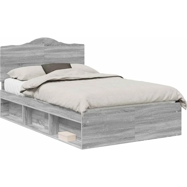 vidaXL Bettrahmen Graues Sonoma 135 x 190 cm Massives Kiefernholz 3413322 – Bild 1