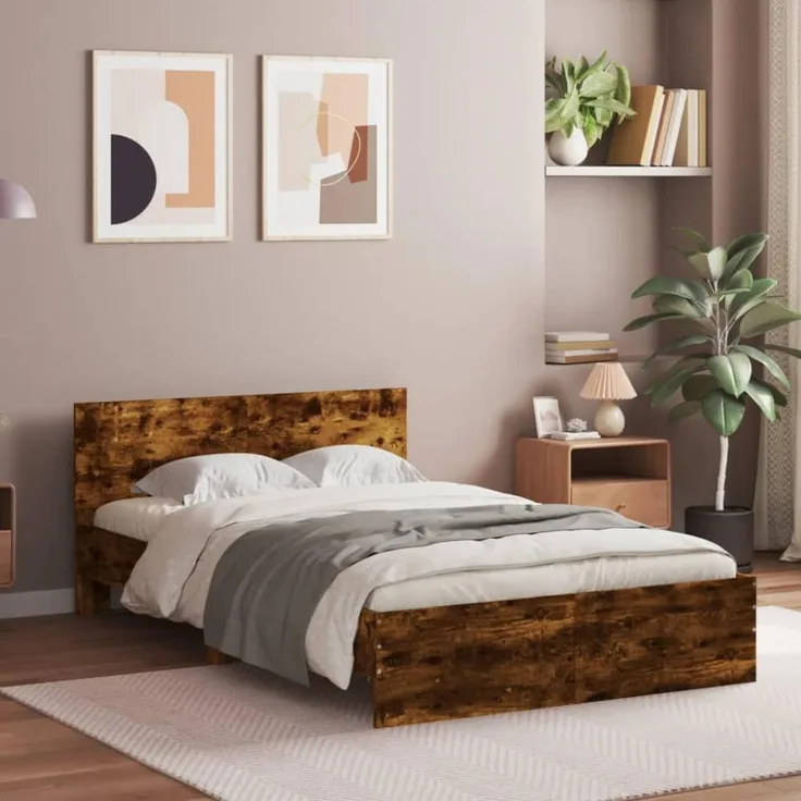 vidaXL Bettgestell mit Kopfteil Räuchereiche 120x200 cm 3207494