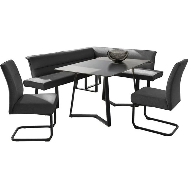 OTTO home Eckbankgruppe (Set, 4-tlg. Tisch, Bank und 2 Stühle), Taschenfederkern, Tisch (140x90 cm) schwarz, Bank und Stühle anthrazit oder beige – Bild 4