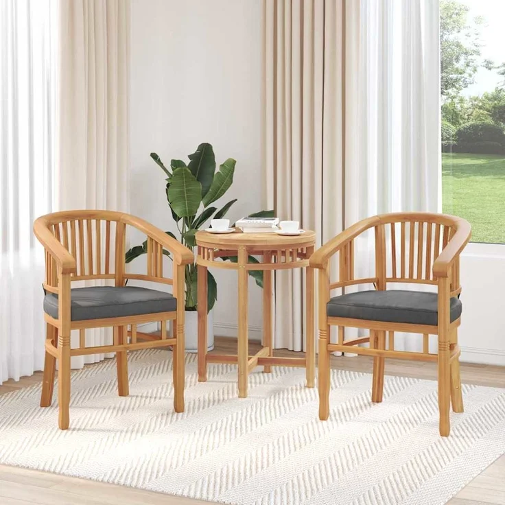 vidaXL Stuhl mit Kissen 2 pcs Braun 63 x 58 x 89 cm Massivholz Teak 42008385 – Bild 2