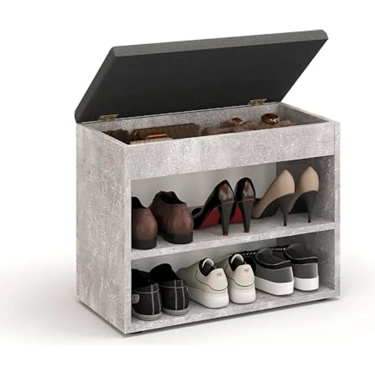 KOMTO Schuhschrank Schuhbank mit Sitzfläche - Schuhregal Bank mit Stauraum Sofia Beton 60 x 48 x 32 cm – Bild 2