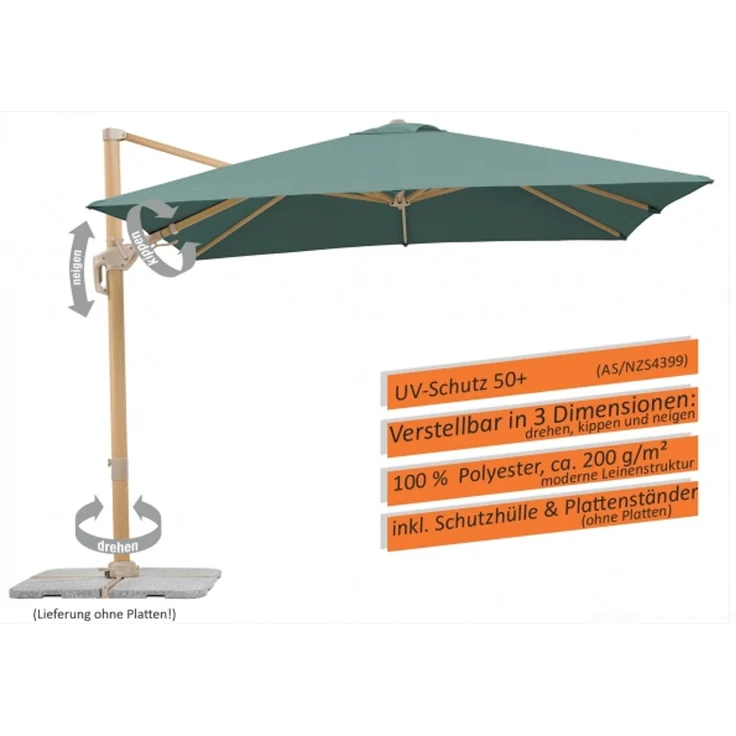 Schneider Schirme Ampelschirm, Rhodos Twist Loft, Grün / Holz, 3x3 m – Bild 2