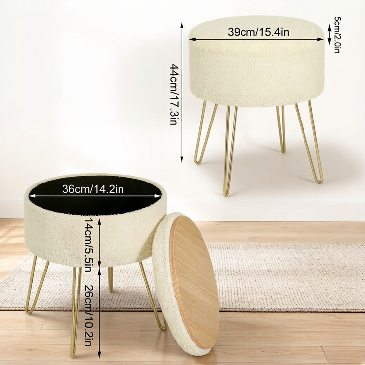 Fußhocker,Beistelltisch,Runder Hocker mit Aufbewahrungsraum,Couchtisch,Umkleidetisch Hocker(nur mit 1Pcs Fußhocker)--Beige--39x39x44cm--YOUDENOVA – Bild 6