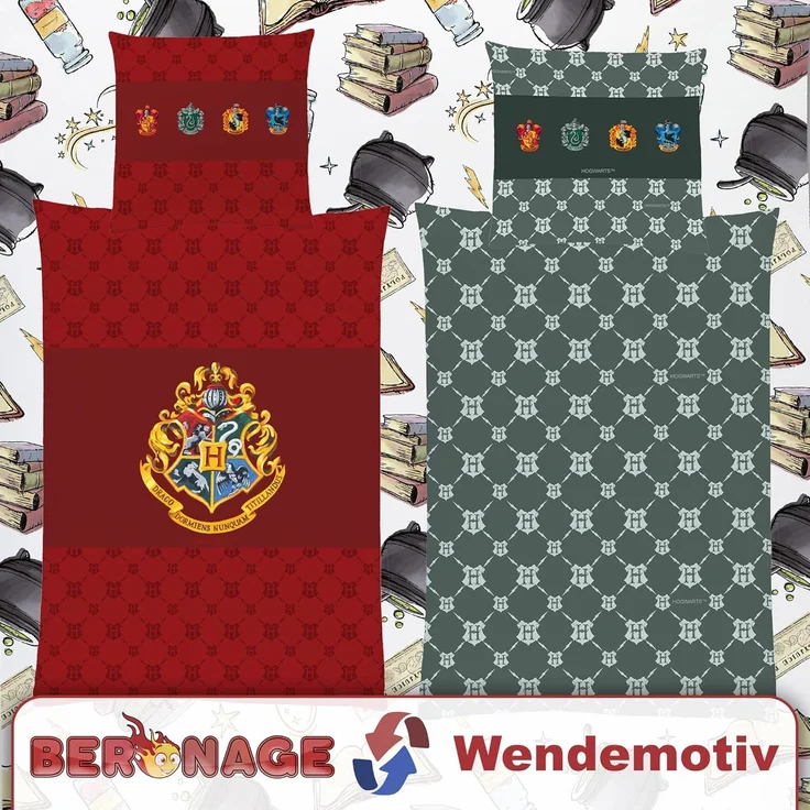 BERONAGE Wendebettwäsche Harry Potter Bettwäsche Zauberschule Rot Linon / Renforcé, Baumwolle, 2 teilig – Bild 4