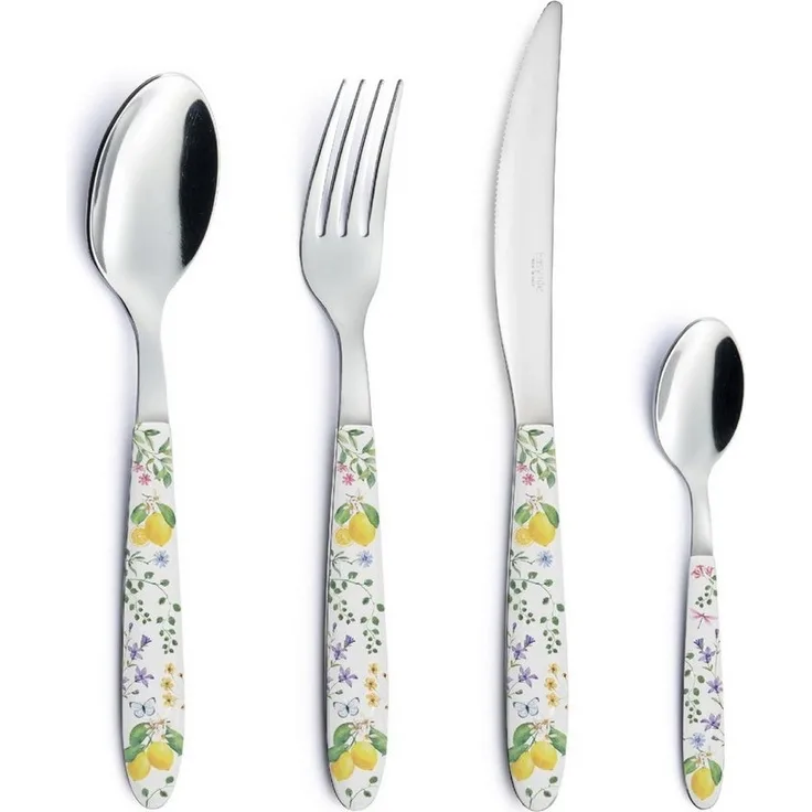 EasyLife Besteck-Set Fleurs et Citrons, Stahl, Spülmaschinengeeignet, Mehrfarbig, Motiv: Zitronen