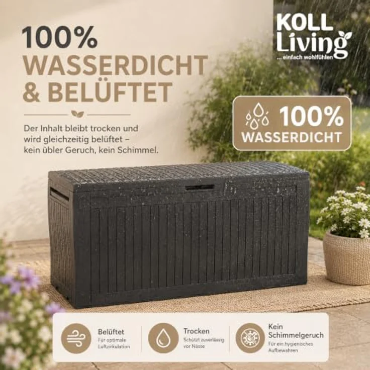 Keter Comfy Aufbewahrungsbox aus Kunstharz, 270 l, Graphit, 116,7 x 44,7 x 57 cm – Bild 3