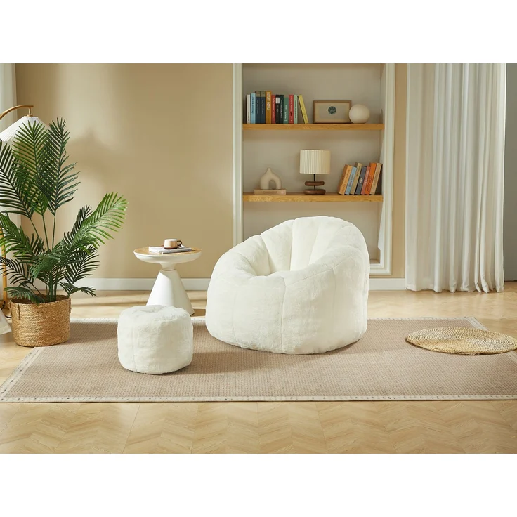 Weicher Blüten-Sitzsack für Erwachsene mit Fußhocker, vakuumverpackt ohne Montage, ideal für Wohnzimmer, Schlafzimmer & Balkon,Cremeweiß--Cremefarben--105x105x70cm--YOUDENOVA – Bild 7