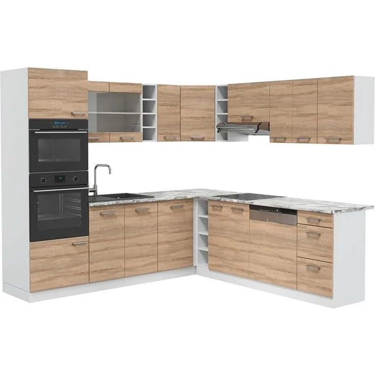 Eckküche R-Line Sonoma/Weiß 247 x 237 cm ohne Arbeitsplatte Vicco – Bild 1