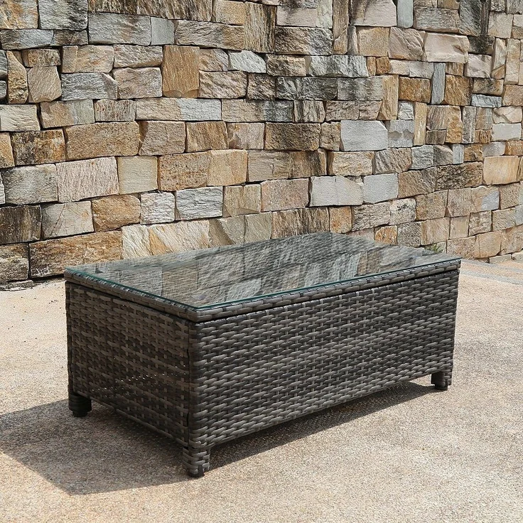Polyrattan Lounge Gartensofa Set Hocker Tisch Sitzgruppe Grau Rattanmöbel Liege – Bild 7