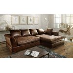 Couchgarnitur TIZIAN L-Form in Wildlederoptik-Braun / Ottomane Rechts