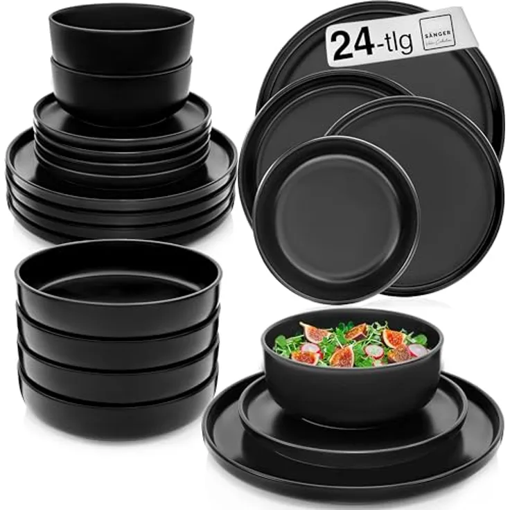 Sänger Madeira Tafelservice, 24 teilig, Schwarz, Keramik, kratzfest, spülmaschinen- und mikrowellengeeignet