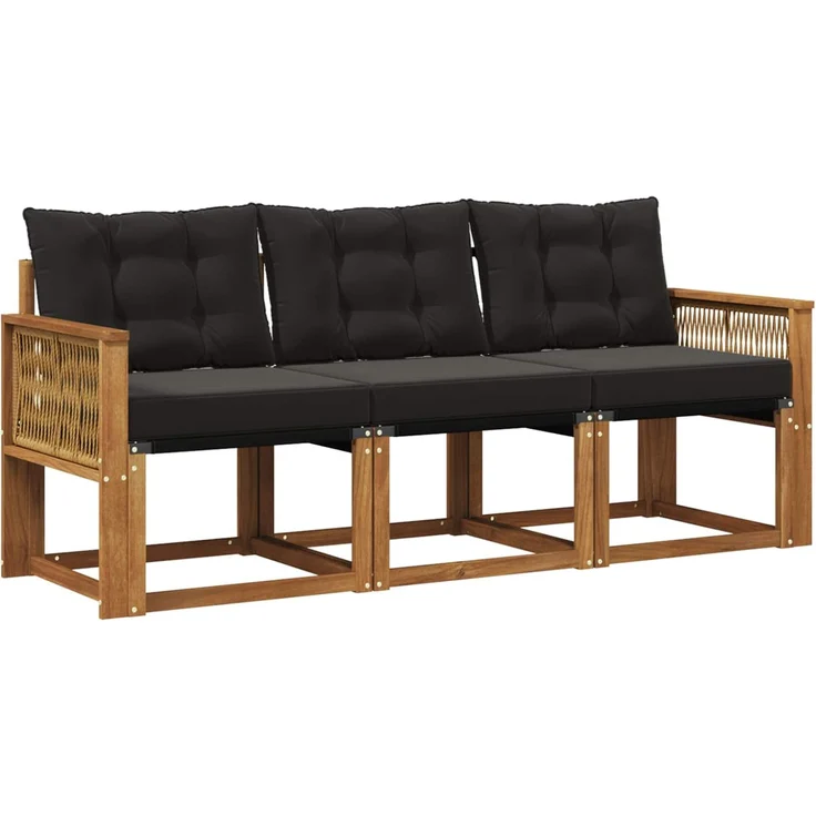 vidaXL Outdoor-Sofagarnitur 3 stk. 3-Sitzer Natur und Schwarz 3381748 – Bild 2