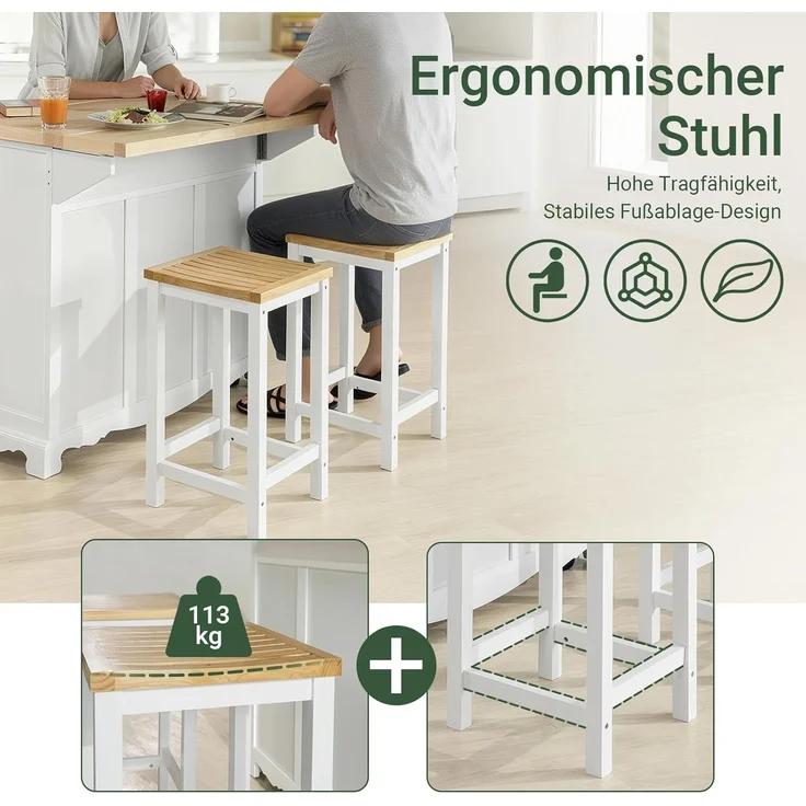 SoBuy Küchenstuhl FST29-WNx2 (2 St), 2er Set Stuhl Holzstuhl Essstuhl Hocker zum Küchenwagen – Bild 5