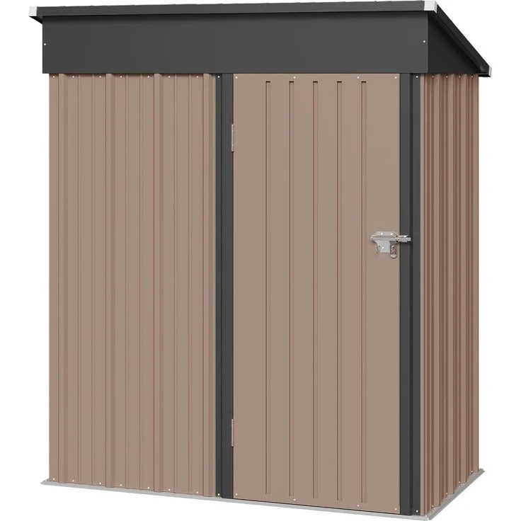 Aoxun Gerätehaus aus Metall, Maße 150x91x185cm, inklusive Bodenrahmen, Pultdach mit Belüftungslöchern, Tür mit Schloss, für Garten und Hof, Braun – Bild 8
