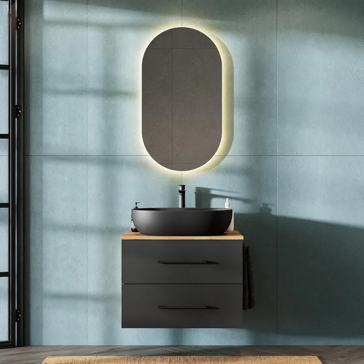 Planetmöbel Waschbeckenunterschrank LUX 70cm Gold Eiche / Anthrazit OHNE Waschbecken