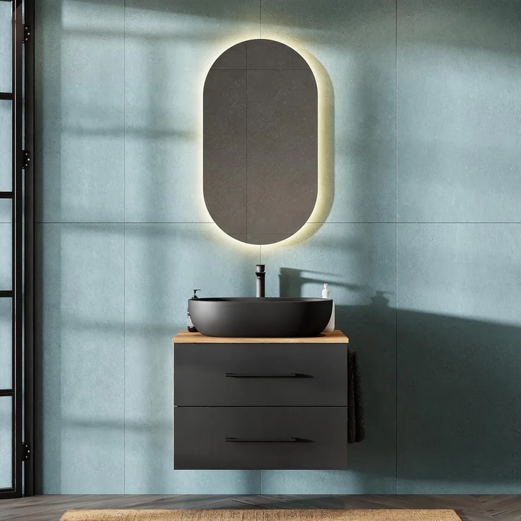 Planetmöbel Waschbeckenunterschrank LUX 70cm Gold Eiche / Anthrazit OHNE Waschbecken