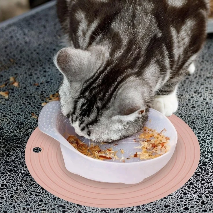 Ledander Napfunterlage 2 Stück runde Napfunterlage Hund Katzen,Anti-Rutsch-Unterlagen, geeignet für mittelgroße bis kleine Haustiere, in Pink und Grau – Bild 3