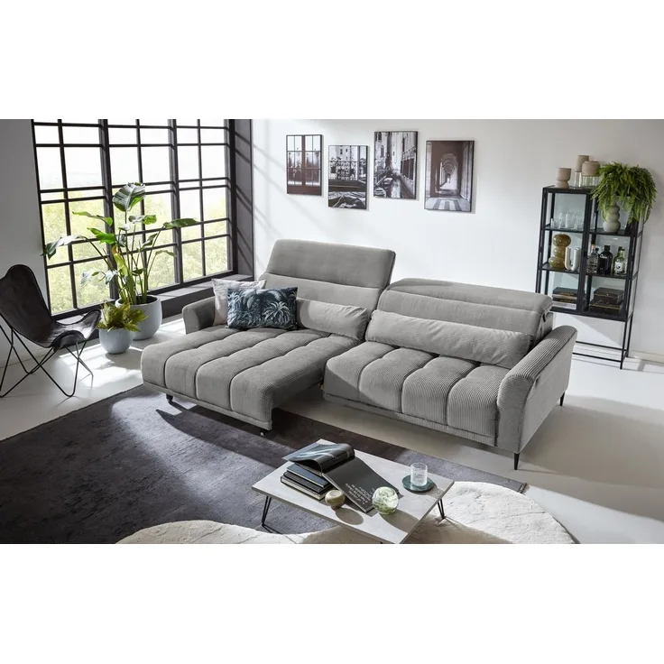 Iwaniccy Big-Sofa 2x elektr. Sitzverstellung, Cord silbergrau - 280x108x118cm (BxHxT)