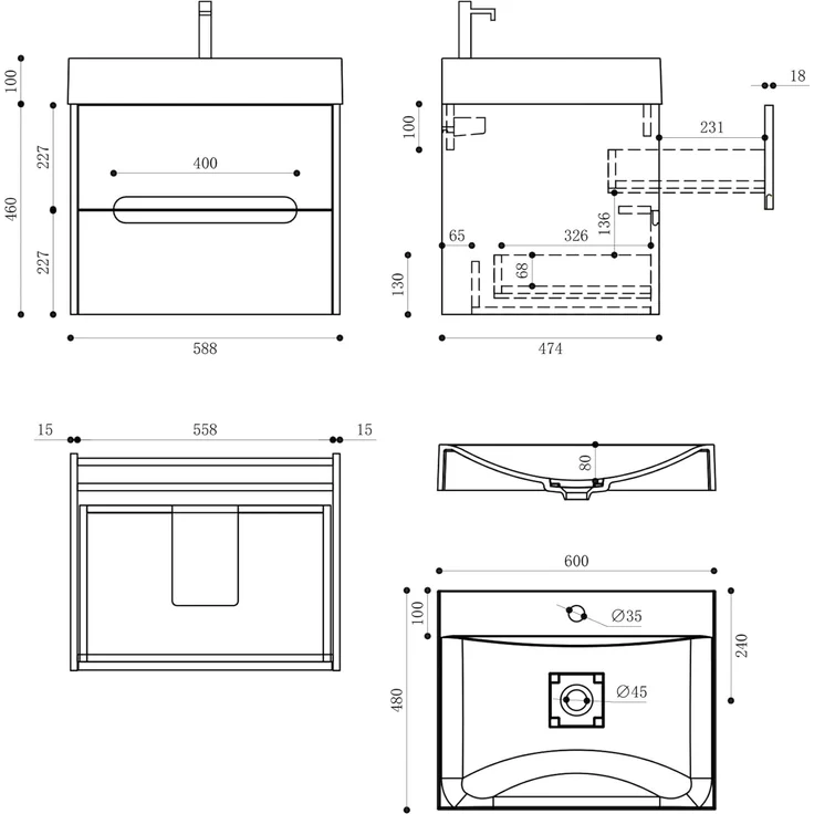 Mai & Mai Badmöbel-Set Waschbeckenunterschrank mit Schubladen inkl. Mineralguss Waschbecken – Bild 7