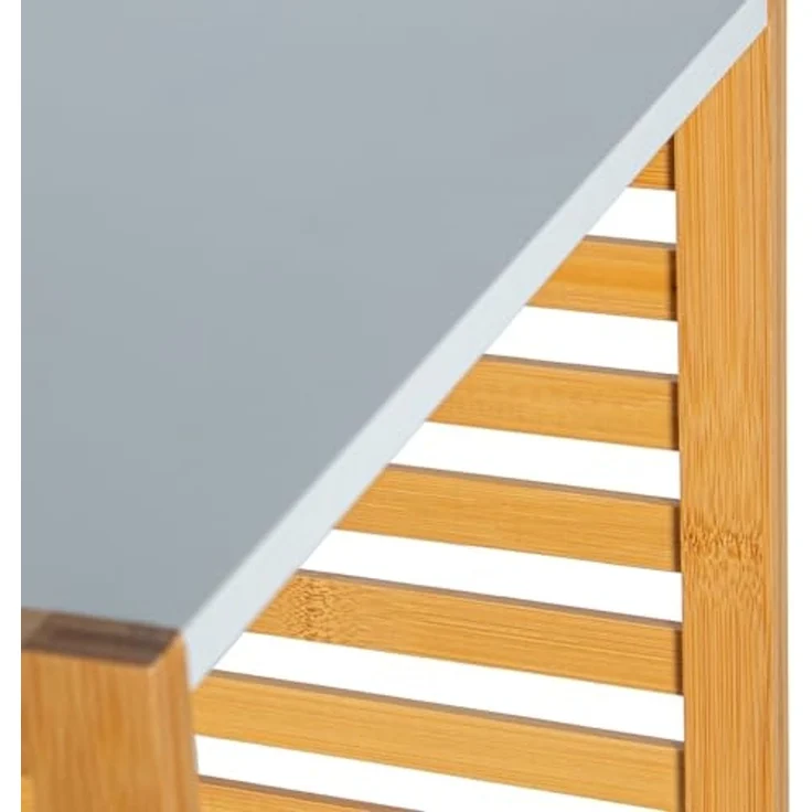 DRW Badezimmerregal aus Holz mit Korb und 2 Einlegeböden, Weiß und Natur, 38 x 30 x 95 cm – Bild 5