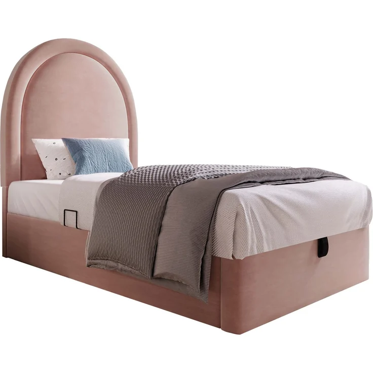 Polsterbett 90x200 cm Rosa Samt mit Stauraum, hydraulischem Lattenrost, Halbkreis-Kopfteil, modernes Jugendbett – Bild 9