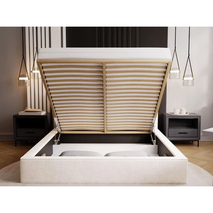 GrainGold Polsterbett mit Bettkästen MONACO, Modern Bett mit Kopfteil - 180x200 cm, Creme (1x Bett) – Bild 3