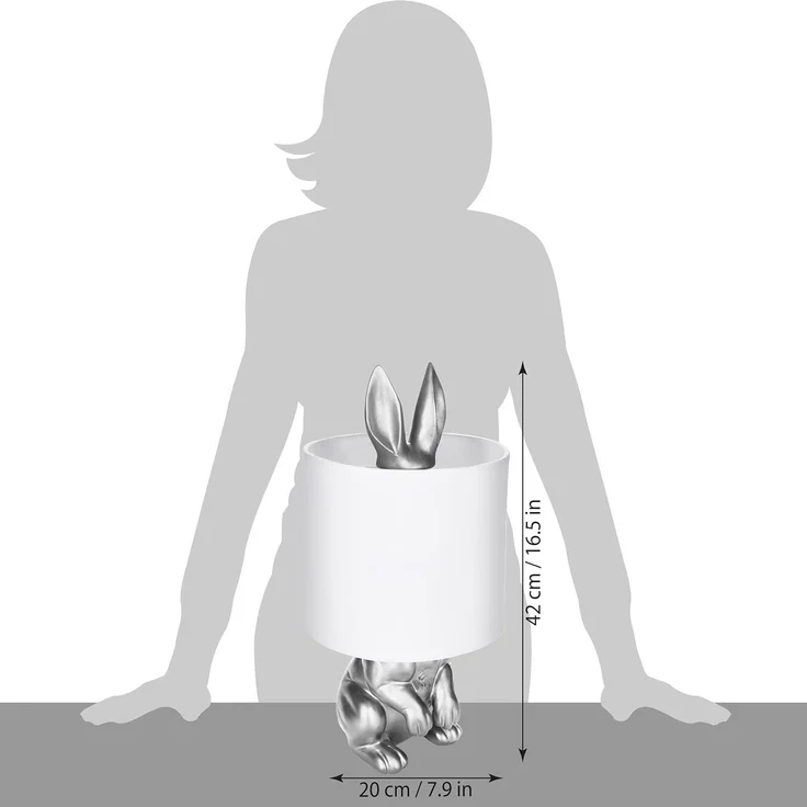 BRUBAKER Nachttischlampe Tischleuchte Hase Gold oder Silber - Tischlampe mit Lampenschirm, ohne Leuchtmittel, Motiv Lampe mit Keramikfuß, Höhe 42 cm – Bild 6