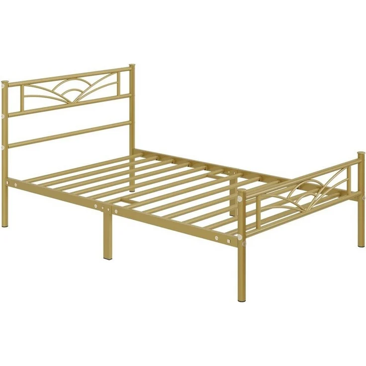 Yaheetech Metallbett mit Lattenrost, Wolkenmuster, Antikgold, 90x200 cm – Bild 2