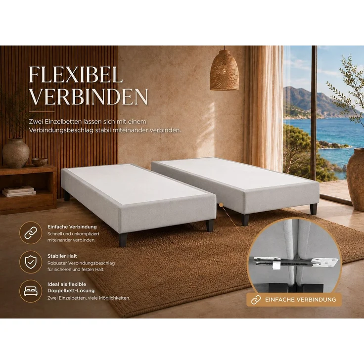 Best for Home Boxspringbett Boxspringbettgestell aus Massivholz in verschiedenen Größen (Bettgestell / Seniorenbett / Jugendbett / Kinderbett, 1-St, Bettgestell ohne Matratze, optional mit Kopfteil), Massivholzrahmen, Trinity-Stoffbezug, wasserdicht, a... – Bild 4