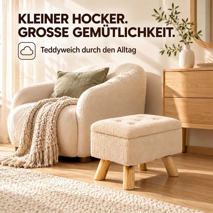 Relaxdays Hocker mit Stauraum Teddystoff – Bild 4