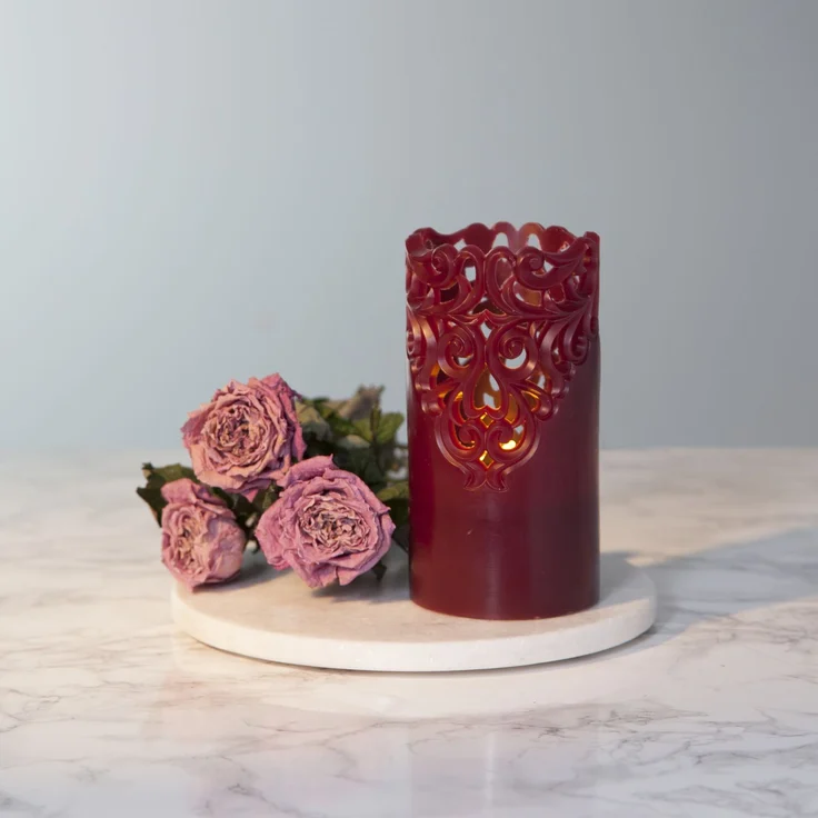 LED Echtwachskerze -Clary', Batterie und Timer, dunkelrot, 15cm – Bild 2