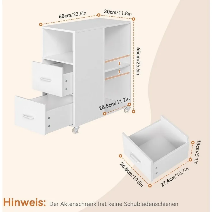 HOMECHO Rollwagen, Rollcontainer mit Schubladen auf Rollen – Bild 1
